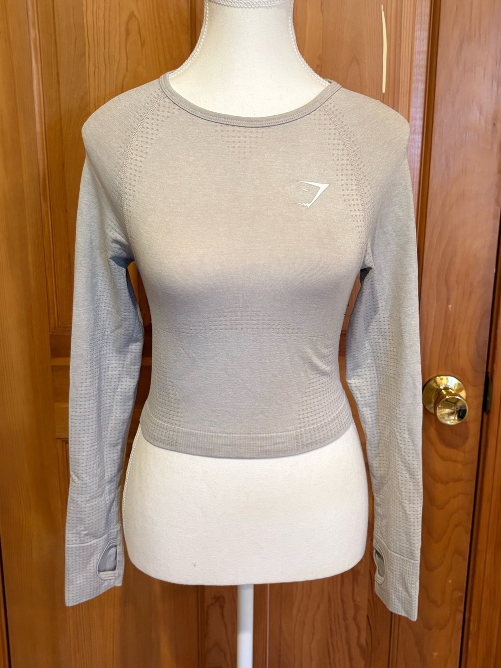 Gymshark Light Taupe Seamless Long Sleeve Crop Top